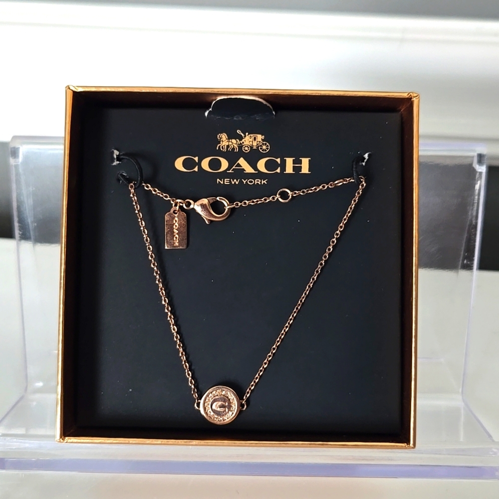 COACH ROSE GOLD BRACELET . RHINESTONES LOBSTER CLAW CLASP - EUC